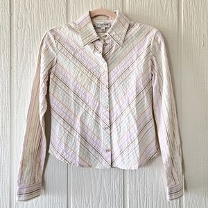 ST. JOHN SPORT Chevron Stripe Seersucker Button Down Longsleeve Small Petite